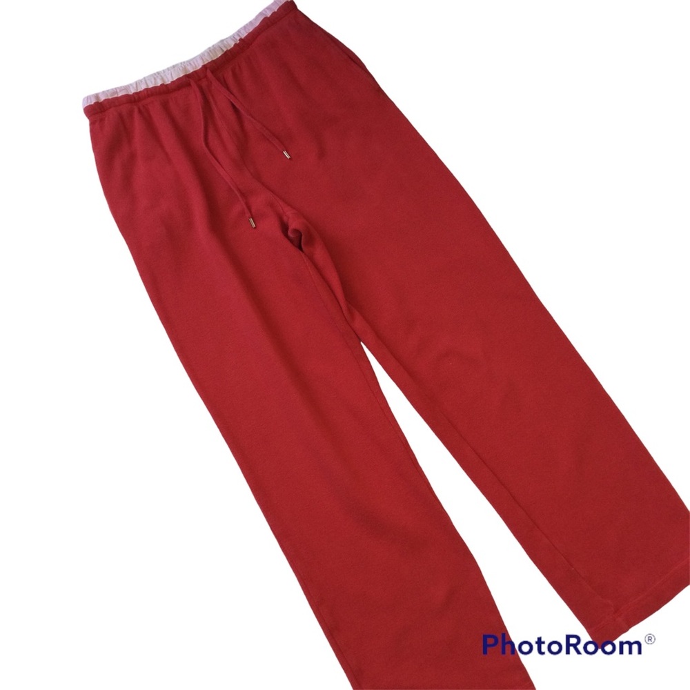 Vintage Liz Claiborne Track Pants Red Knit Drawstring High Waist Pockets SP